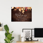 Fall Leaves | Rustic Brown Wood Welcome Wedding Poster (Thuiskantoor)
