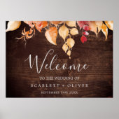 Fall Leaves | Rustic Brown Wood Welcome Wedding Poster (Voorkant)