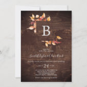 Fall Leaves | Rustic bruin hout Monogram bruiloft Kaart (Voorkant)