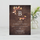 Fall Leaves | Rustic bruin hout Monogram bruiloft Kaart (Staand voorkant)