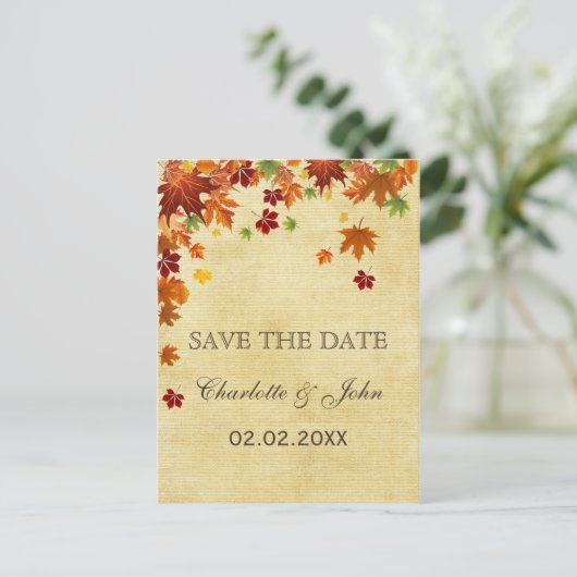 Fall Leaves Rustic Wedding Aankondigingskaart (Staand voorkant)