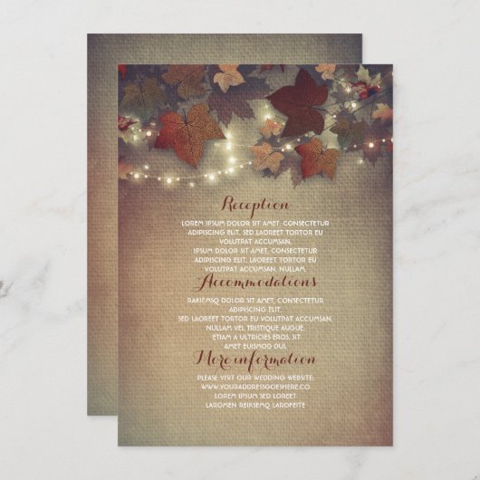 Fall Leaves Rustic Wedding Details - Informatie Informatiekaartje (Voorkant / Achterkant)