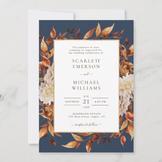 Fall Leaves Rustic Wedding Invitation Kaart (Voorkant)