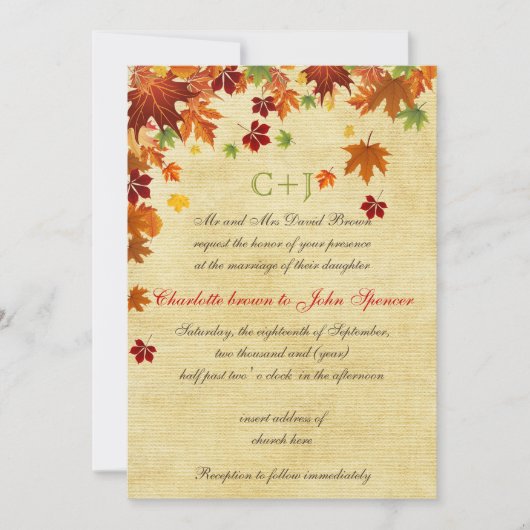 Fall Leaves Rustic Wedding Kaart (Voorkant)