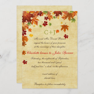 Fall Leaves Rustic Wedding Kaart