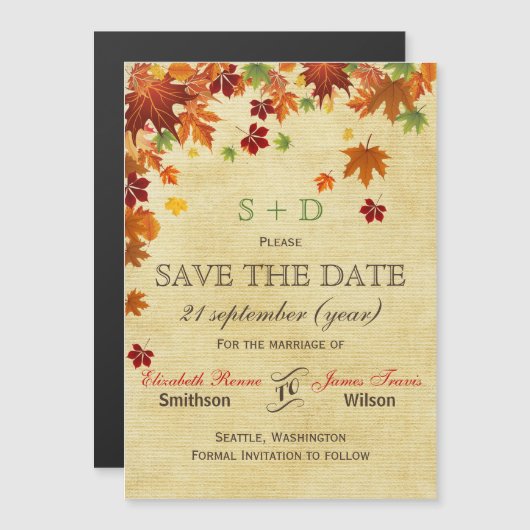 Fall Leaves Rustic Wedding Magnetische Uitnodiging (Voorkant / Achterkant)