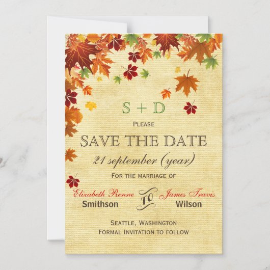 Fall Leaves Rustic Wedding Magnetische Uitnodiging (Voorkant)
