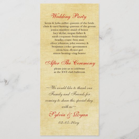 Fall Leaves Rustic Wedding Programmakaart (Achterkant)