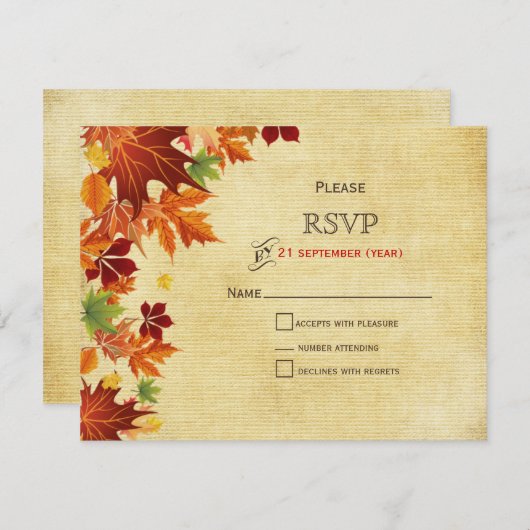 Fall Leaves Rustic Wedding RSVP Kaartje (Voorkant / Achterkant)