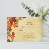 Fall Leaves Rustic Wedding RSVP Kaartje (Staand voorkant)