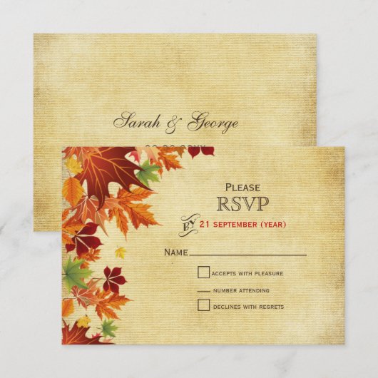 Fall Leaves Rustic Wedding RSVP Kaartje (Voorkant / Achterkant)