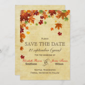 Fall Leaves Rustic Wedding Save The Date (Voorkant / Achterkant)