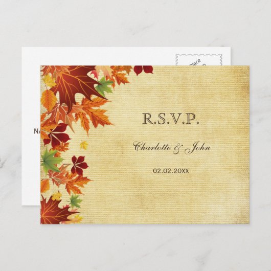 Fall Leaves Rustic Wedding Uitnodiging Briefkaart (Voorkant / Achterkant)