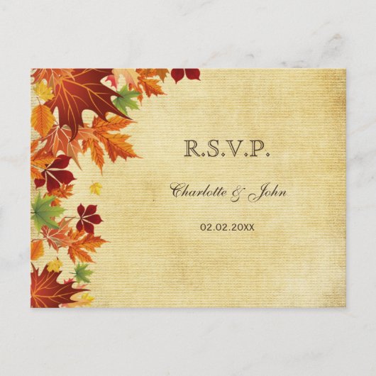 Fall Leaves Rustic Wedding Uitnodiging Briefkaart (Voorkant)