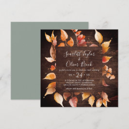 Fall Leaves | Rustige bruine houten bruiloft Kaart
