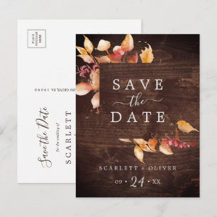 Fall Leaves   Rustisch hout Bespaar het Briefkaart