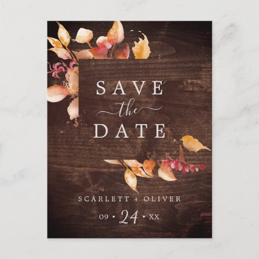 Fall Leaves | Rustisch hout Bespaar het Briefkaart (Voorkant)