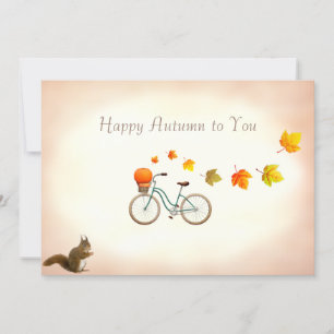 Fall Leaves & Squirrel Happy Autumn Greetings Kaart