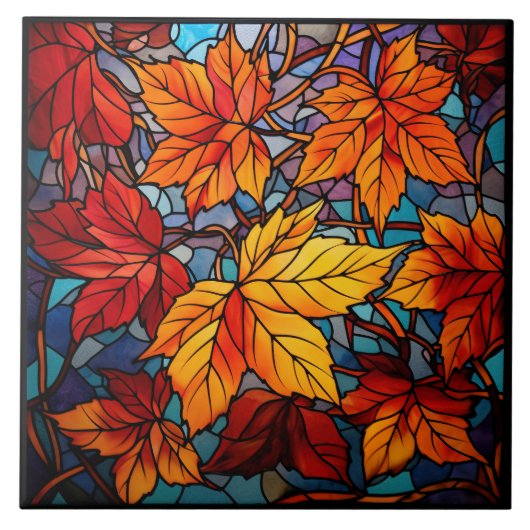 Fall leaves Stained Glass  Tegeltje (Voorkant)