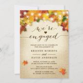 Fall Leaves String Lights Burlap Engagement Party Kaart (Voorkant)