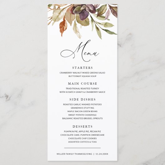 Fall Leaves Succulent Thanksgiving Friendsgiving Menu (Voorkant)