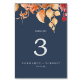 Fall Leaves | Tafelnummer Navy Blue & Burgundy (Achterkant)