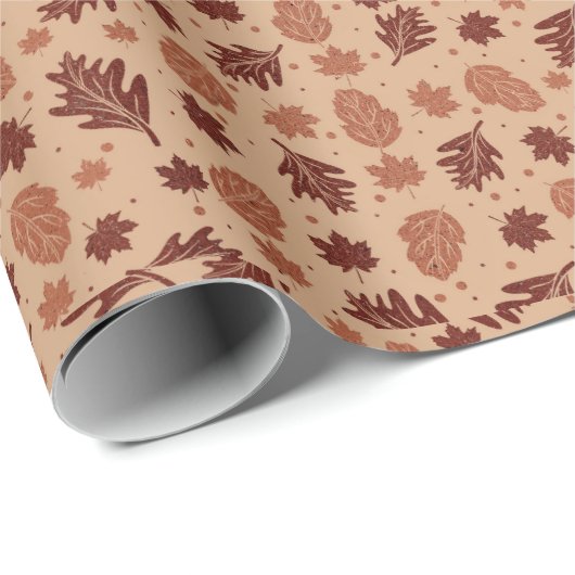 Fall Leaves Tan Naadloos Patroon Cadeaupapier (Rol Hoek)