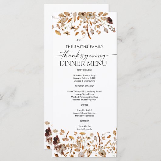 Fall Leaves Thanksgiving Dinner Flat Menu (Voorkant / Achterkant)