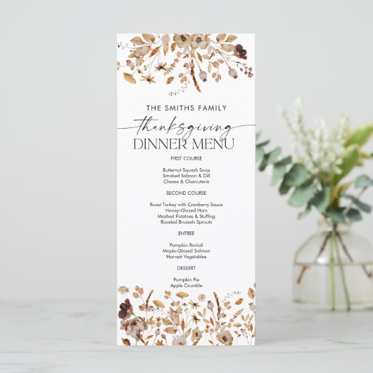 Fall Leaves Thanksgiving Dinner Flat Menu (Staand voorkant)