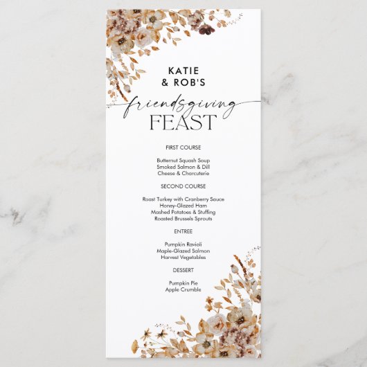 Fall Leaves Thanksgiving Dinner Flat Menu (Voorkant)