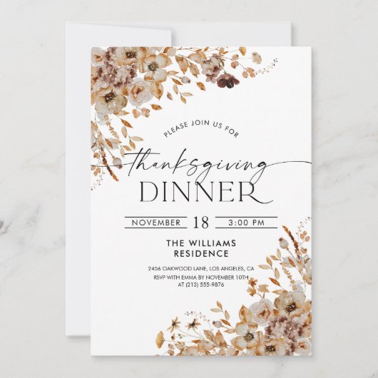 Fall Leaves Thanksgiving Dinner Invitation Kaart (Voorkant)