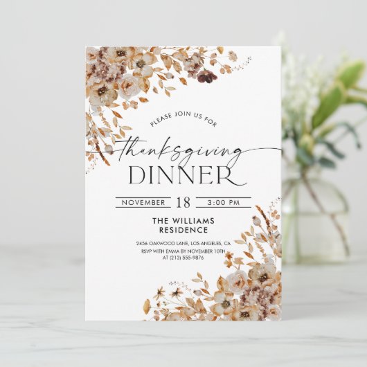 Fall Leaves Thanksgiving Dinner Invitation Kaart (Staand voorkant)