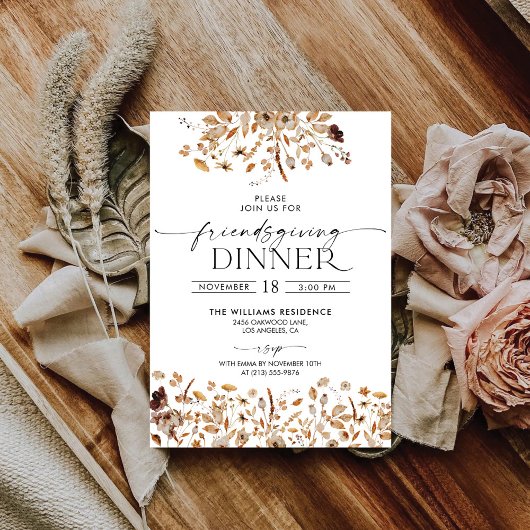 Fall Leaves Thanksgiving Dinner Invitation Kaart