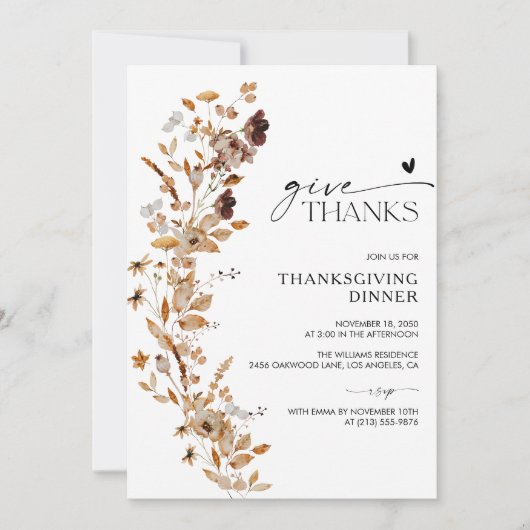 Fall Leaves Thanksgiving Dinner Invitation Kaart (Voorkant)