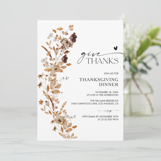Fall Leaves Thanksgiving Dinner Invitation Kaart (Staand voorkant)