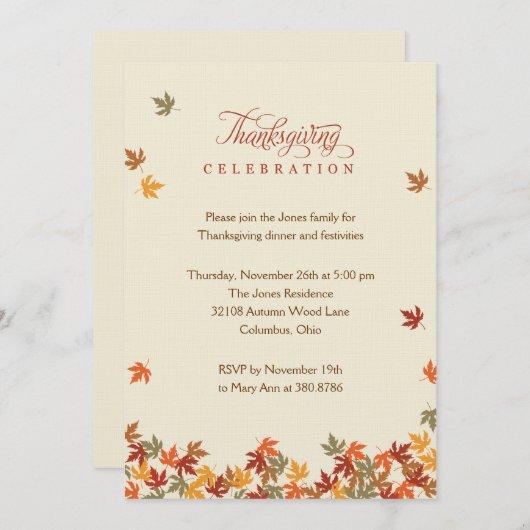 Fall Leaves Thanksgiving Dinner Invitation Kaart (Voorkant / Achterkant)