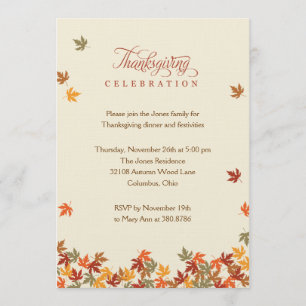 Fall Leaves Thanksgiving Dinner Invitation Kaart