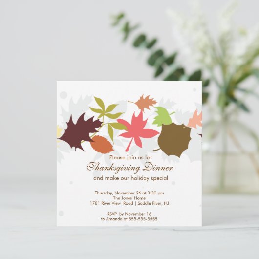 Fall Leaves Thanksgiving Dinner Party Kaart (Staand voorkant)