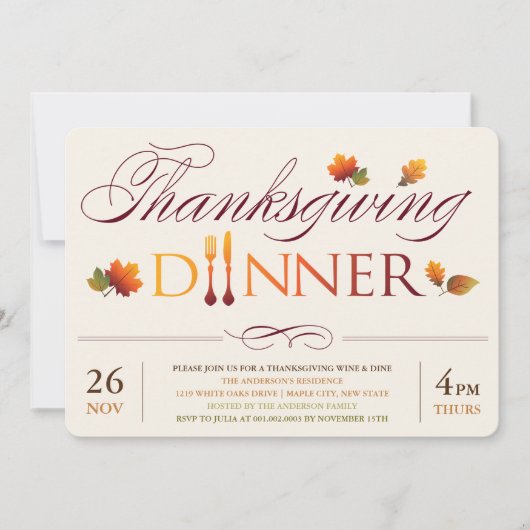 Fall Leaves Thanksgiving Dinner Wine & Dine Party Kaart (Voorkant)