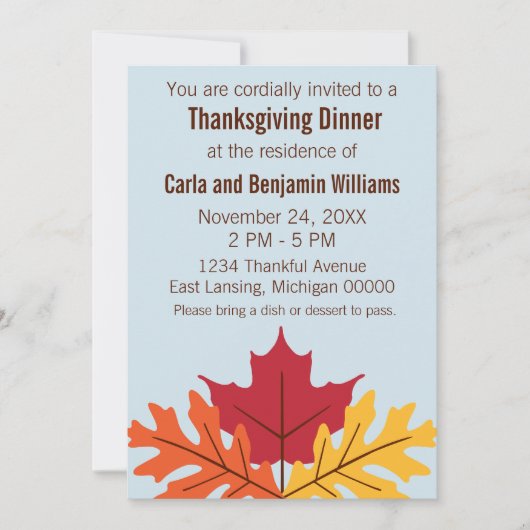 Fall Leaves Thanksgiving Invitation Kaart (Voorkant)