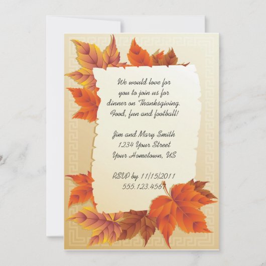 Fall Leaves Thanksgiving Invitation Kaart (Voorkant)