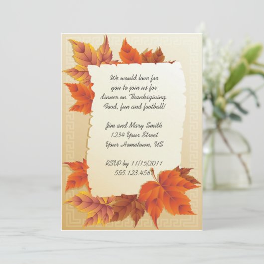 Fall Leaves Thanksgiving Invitation Kaart (Staand voorkant)
