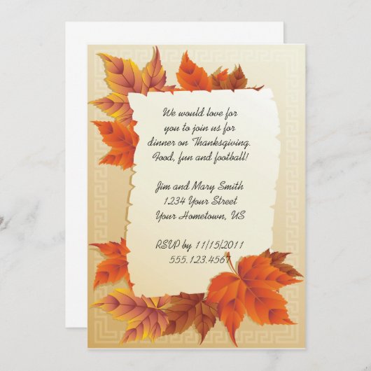 Fall Leaves Thanksgiving Invitation Kaart (Voorkant / Achterkant)