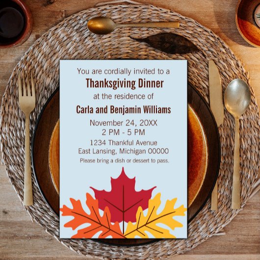 Fall Leaves Thanksgiving Invitation Kaart