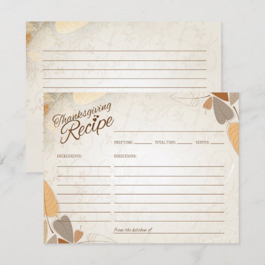 Fall Leaves Thanksgiving Recipcard Kaart (Voorkant / Achterkant)