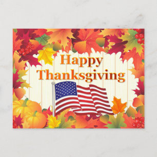 Fall Leaves & Turkey Thanksgiving Holiday Feestdagenkaart