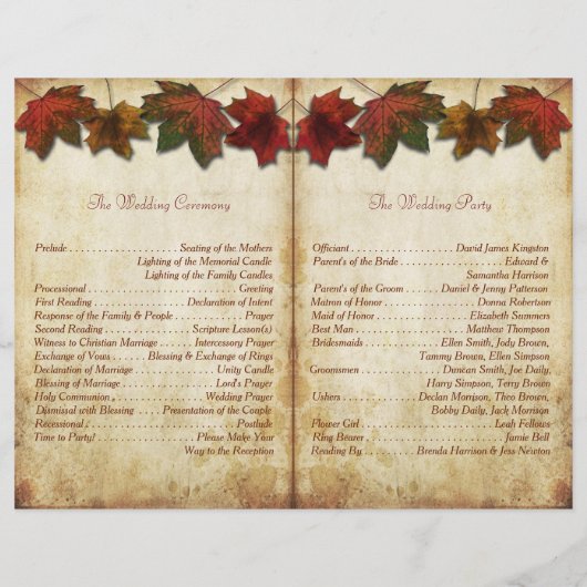 Fall Leaves Wedding Bi-Fold Program Sjabloon (Achterkant)