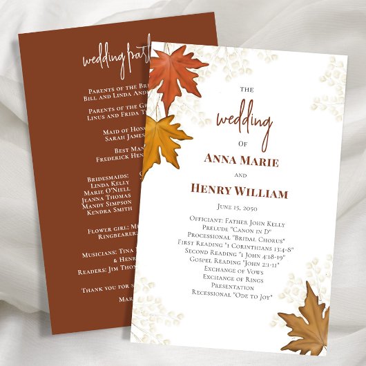 Fall Leaves Wedding Ceremony Programma