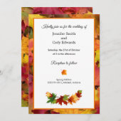 Fall Leaves Wedding Invitation Autumn Flat Kaart (Voorkant / Achterkant)