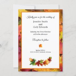 Fall Leaves Wedding Invitation Autumn Flat Kaart